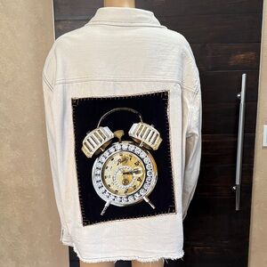 Upcycled Zara Cream Distressed Clock Jacket Size XL